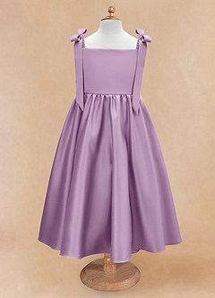 Azazie Chelsie Flower Girl Dresses Wisteria A-Line Bow Matte Satin Dress image5