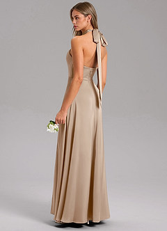 Azazie Tracie Bridesmaid Dresses Taupe A-Line Side Slit Stretch Satin Dress image4