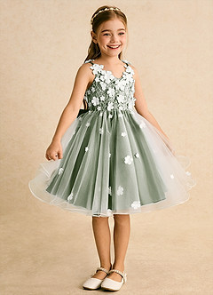 Azazie Junebug vestidos de niña de las flores Vestido de Marfil Oliva de Tul de Princesa con Encaje image5