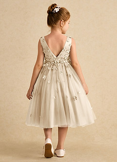 Azazie Lana Flower Girl Dresses Champagne A-Line Sleeveless Matte Satin Dress image2