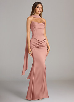 Azazie Sorrel Robes de demoiselle d'honneur Robe Sirène Convertible en Satin extensible Sans bretelle Rosette image3