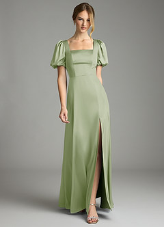 Azazie Fyona Vestidos de damas de honor Vestido de Salvia Polvorienta de Satén Elástico de Corte en A con Plisado image1