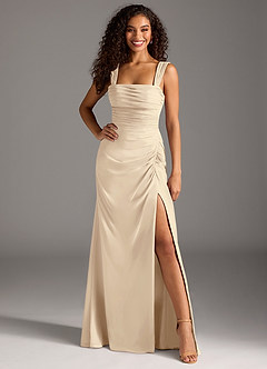 Azazie Jesaphine Bridesmaid Dresses Champagne Sheath Bow Chiffon Dress image4