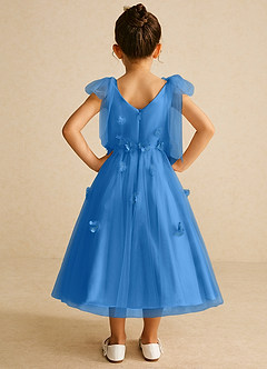 Azazie Minia Flower Girl Dresses Blue Jay A-Line Bow Matte Satin Dress image6