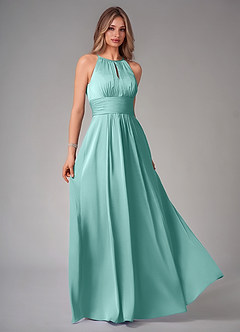 Azazie Bonnie Bridesmaid Dresses Aqua A-Line Pleated Stretch Satin Dress image1