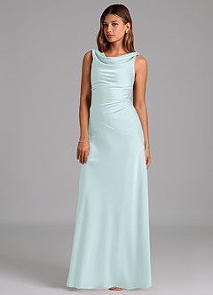 Azazie Nerine Robes de demoiselle d'honneur Robe Trapèze en Satin extensible Plissée Verre De Mer image1