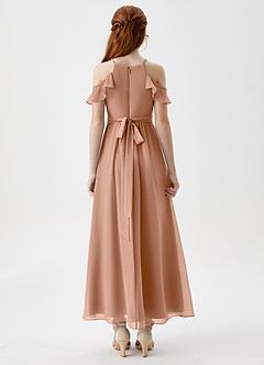 Azazie Chaya Junior Champagne Rose A-Line Off the Shoulder Chiffon Dress image2