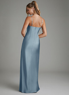 Azazie Nova Robes de demoiselle d'honneur Robe Fourreau Convertible en Satin extensible Bustier Bleu Poussiéreux image8
