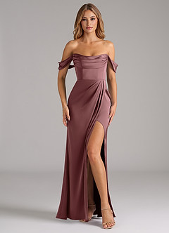 Azazie Johana Bridesmaid Dresses Vintage Mauve Mermaid Off the Shoulder Stretch Satin Convertible Dress image3