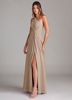 Azazie Brooke Bridesmaid Dresses Taupe A-Line One Shoulder Chiffon Dress image11