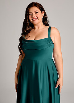 Azazie Shaude Brautjungfernkleider A-Linie Plissee Stretch-Satin Kleid Pfau image9