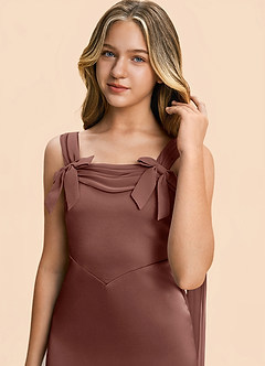 Azazie Chelsea Junior Espresso Sheath Pleated Stretch Satin Dress image7