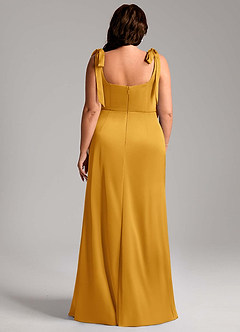 Azazie Frostine Bridesmaid Dresses Butterscotch A-Line Bow Stretch Satin Dress image11