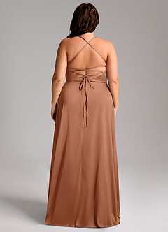 Azazie Mei Brautjungfernkleider A-Linie V-Hals Stretch-Satin Kleid Bronzer image8