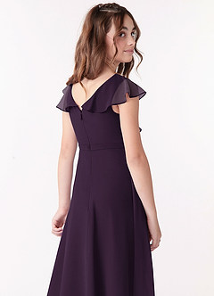 Azazie Posie Junior Plum A-Line Ruched Chiffon Dress image5