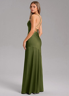 Azazie Grata Bridesmaid Dresses Bright Olive Mermaid Side Slit Stretch Satin Dress image7