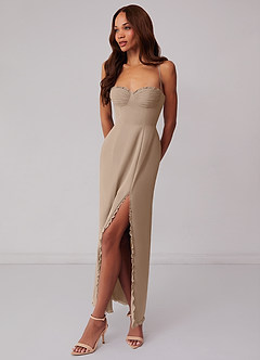 Barbie ♥ Azazie Bridesmaid Dresses Taupe Sheath Corset Chiffon Dress image2