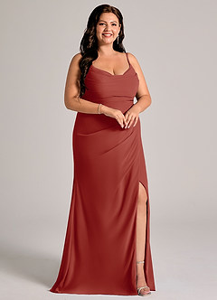Azazie Deandra Bridesmaid Dresses Terracotta Mermaid Pleated Chiffon Dress image10