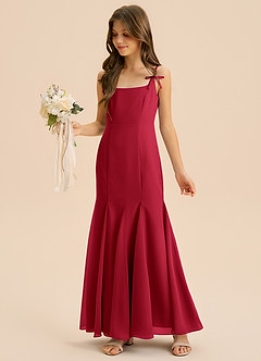 Azazie Evey Junior Abito Sirena in Chiffon Plissettato Scarlatto image1