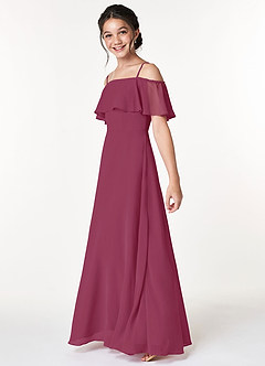 Azazie Maggie Junior Mulberry A-Line Off the Shoulder Chiffon Dress image5