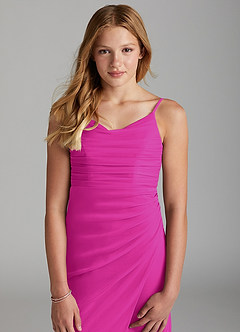 Azazie Deandra Junior Fuchsia Sheath Mesh Dress image6
