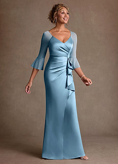 Azazie Nampa 신부의 어머니 드레스 쉬스 주름진 망사 플로어 길이 드레스 image4