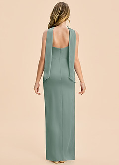 Azazie Calandra Junior Silver Sage Sheath Pleated Stretch Satin Dress image2