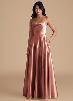 Azazie Elle Brautjungfernkleider A-Linie mit Taschen Metallischer Satin Kleid Rosettenrosa image2