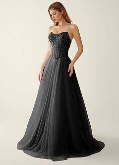 Maevego Black Two-piece Rhinestone Sequin Embroidery Tulle Prom Dress image4