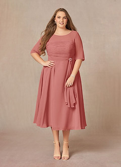 Azazie Naomi Abiti per la Madre della Sposa Abito A-Line in Chiffon Plissettato con Scollo a Barca Rosa Antica image10