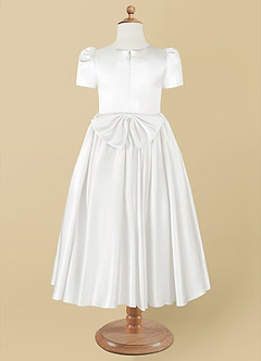 Azazie Anirra Flower Girl Dresses Ivory Ball-Gown Pleated Matte Satin Dress image9