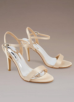 front Champagne Satin Ankle Strap High Heels