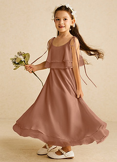 Azazie Temi Flower Girl Dresses Bronzer A-Line Spaghetti Strap Chiffon Dress image1