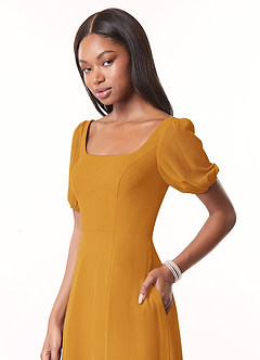 Azazie Alani Bridesmaid Dresses Butterscotch A-Line Square Neckline Chiffon Dress image4