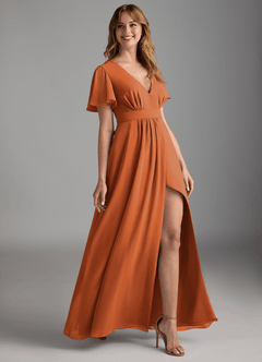 Azazie Zaniah Bridesmaid Dresses Cinnamon A-Line Chiffon Dress image3