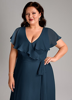 Azazie Lainey Bridesmaid Dresses Dark Navy A-Line with Pockets Chiffon Dress image13