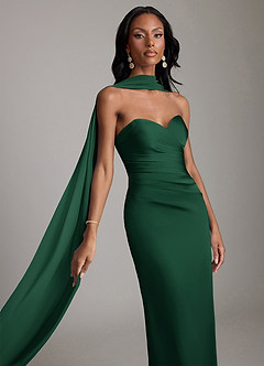 Azazie Sonora Brudtärnklänningar Klä av Tubklänning i Stretch Satin Axelbandslös Mörkgrön image4