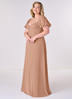 Barbie ♥ Azazie Jurken voor bruidsmeisjes Jurk van Chiffon met A-Lijn Geplooid Champagne Roos image9