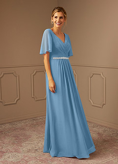 Azazie Tricia Mother of the Bride Dresses Steel Blue A-Line V-Neck Pleated Chiffon Dress image4