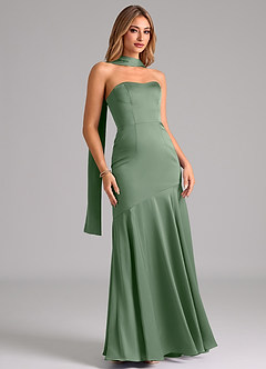 Azazie Shiloh Robes de demoiselle d'honneur Robe Sirène Convertible en Satin extensible Sans bretelle Matcha image3