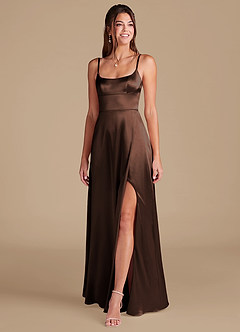 Azazie Halsey Bridesmaid Dresses Ganache A-Line Side Slit Metallic Satin Dress image3