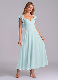 Azazie Leilani Bridesmaid Dresses Sea Glass A-Line Ruched Chiffon Dress image3