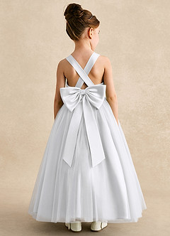 Azazie Peanut Flower Girl Dresses White A-Line Strap Tulle Dress image1