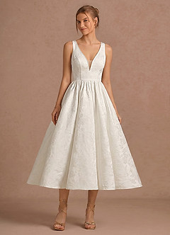 Roxanna White Jacquard Lace Up Back Midi A-line Graduation Dress image3