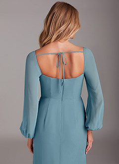 Azazie Charissa Bridesmaid Dresses Moody Blue Sheath Long Sleeve Chiffon Dress image2