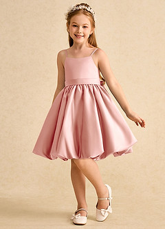 Azazie Davine vestidos de niña de las flores Vestido de Rosetón de Satin Mate de Corte En A con Tirante Espagueti image5