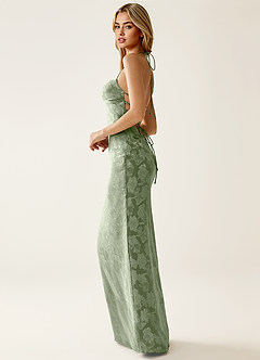 Angena Verde Claro Vestido de fiesta jacquard con espalda descubierta image4