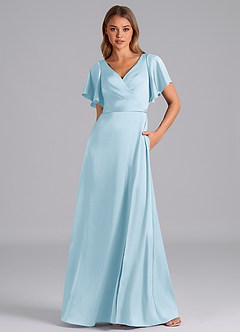 Azazie Ambrosia Robes de demoiselle d'honneur Robe Trapèze en Satin extensible Plissée Bleu Ciel image5