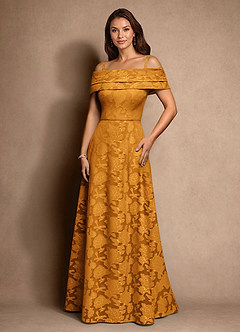 Azazie New Britain Kleider für die Brautmutter A-Linie Plissee Blumen-Burnout Kleid Butterscotch image4