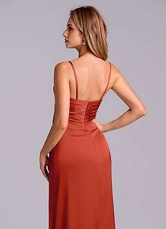 Azazie Sabrine Bridesmaid Dresses Rust A-Line Sweetheart Neckline Stretch Satin Dress image7